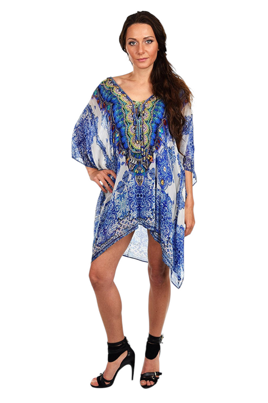 Digital Print Caftan, Embellished Caftan, Beach wear Tunic, V Neck / Cover Up, Women Caftan, Summer Caftan,