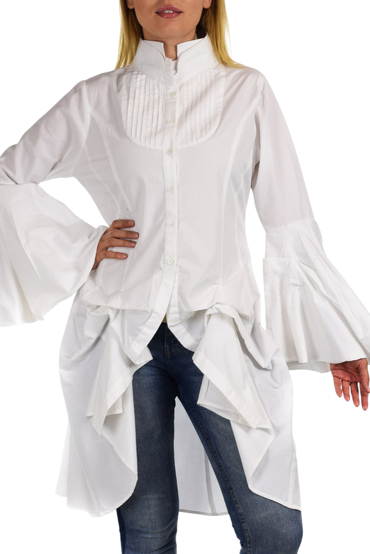 Dare2bStylish Women Western High Low Dress Shirt Blouse w/ Edwardian Sleeves | Reg & Plus Sizes