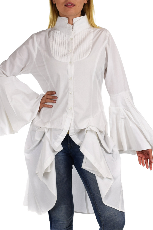 Dare2bStylish Women Western High Low Dress Shirt Blouse w/ Edwardian Sleeves | Reg & Plus Sizes