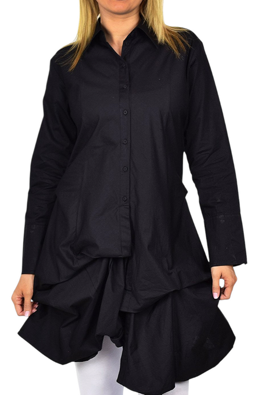 Puckered Look Button Down Uneven Swing Dress Shirt Top Plus Sizes