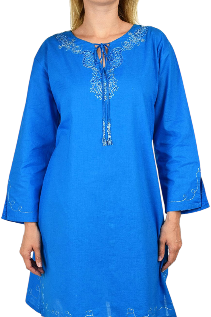 Embroidered Cotton Blouse, Women Cotton Tunic, Cotton Summer Tunic, Cotton Beach Wear,  Shirt Top w/ Drawstring Neck Reg and Plus Sizes