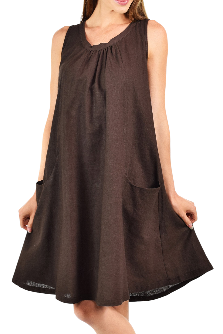 Made In USA, Sleeveless Linen Dress, Linen Midi Dress, Peek-a-boo Linen Dress, Summer Linen Dress w/Bow Tie Back Plus Sizes
