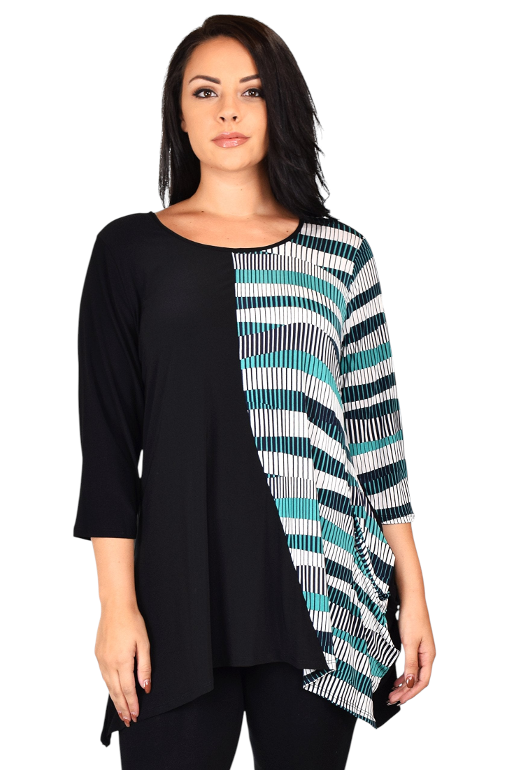 Mix n match Tunic, Striped 2 Tone Tunic, Artsy Blouse Shirt Top Reg & Plus Sizes
