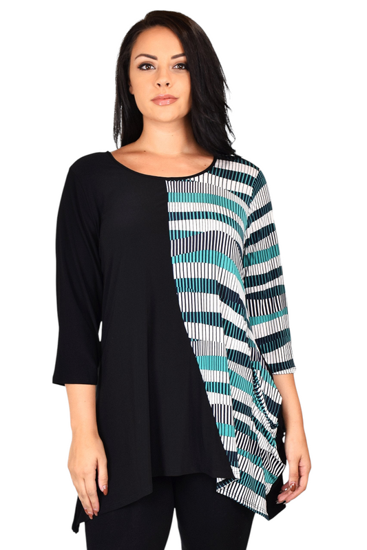 Mix n match Tunic, Striped 2 Tone Tunic, Artsy Blouse Shirt Top Reg & Plus Sizes
