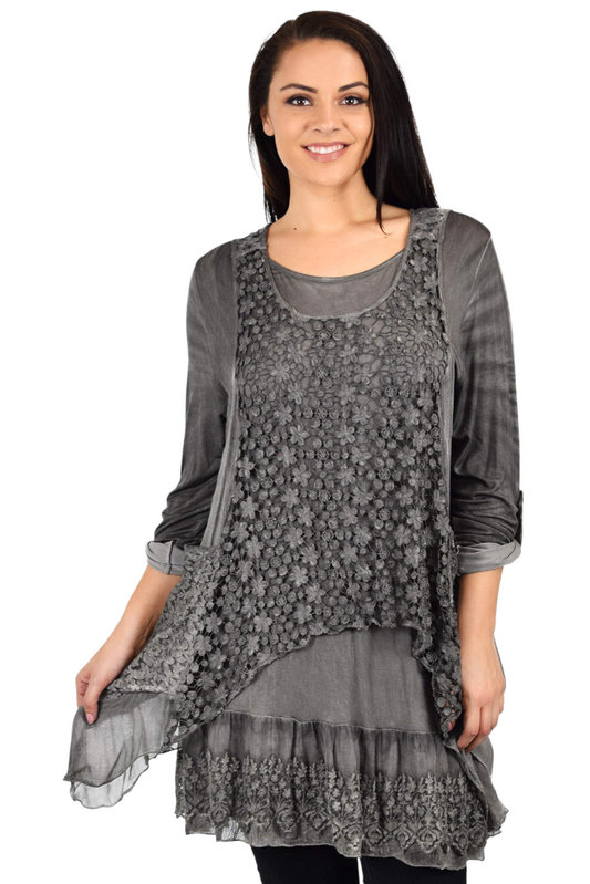 Dare2bStylish Lace Top, Women Lace tunic, Plus Size Lace Tunic, Plys size lace Blouse 2pc tunic set, Top + Vest Set
