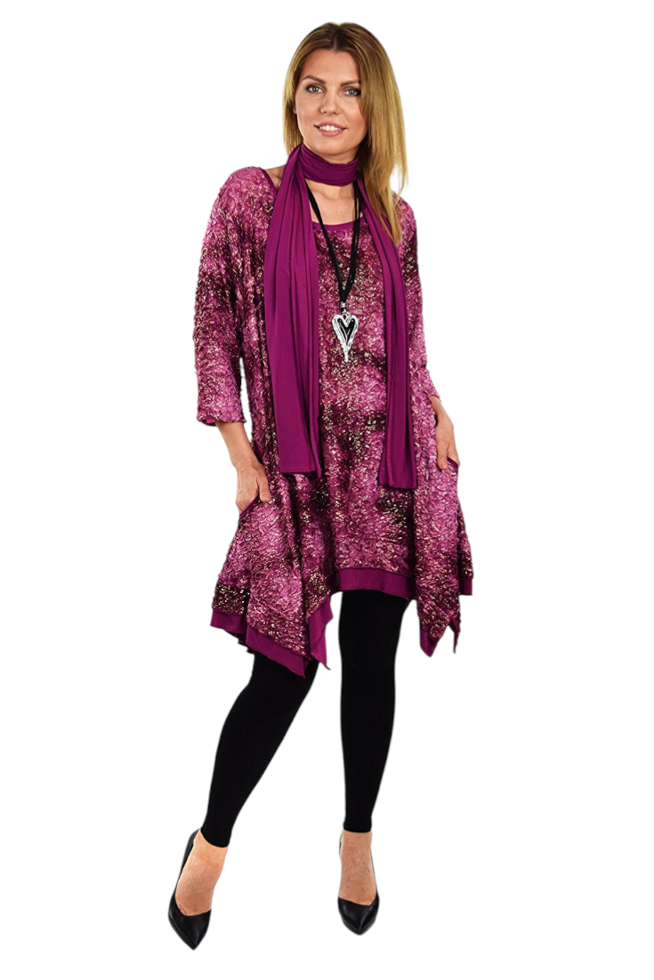 BoHo Artsy Lagenlook Comfortable Tunic Top with Matching Scarf Shawl