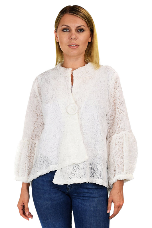 Asymmetrical Textured Flower Pattern Blazer Jacket Outerwear