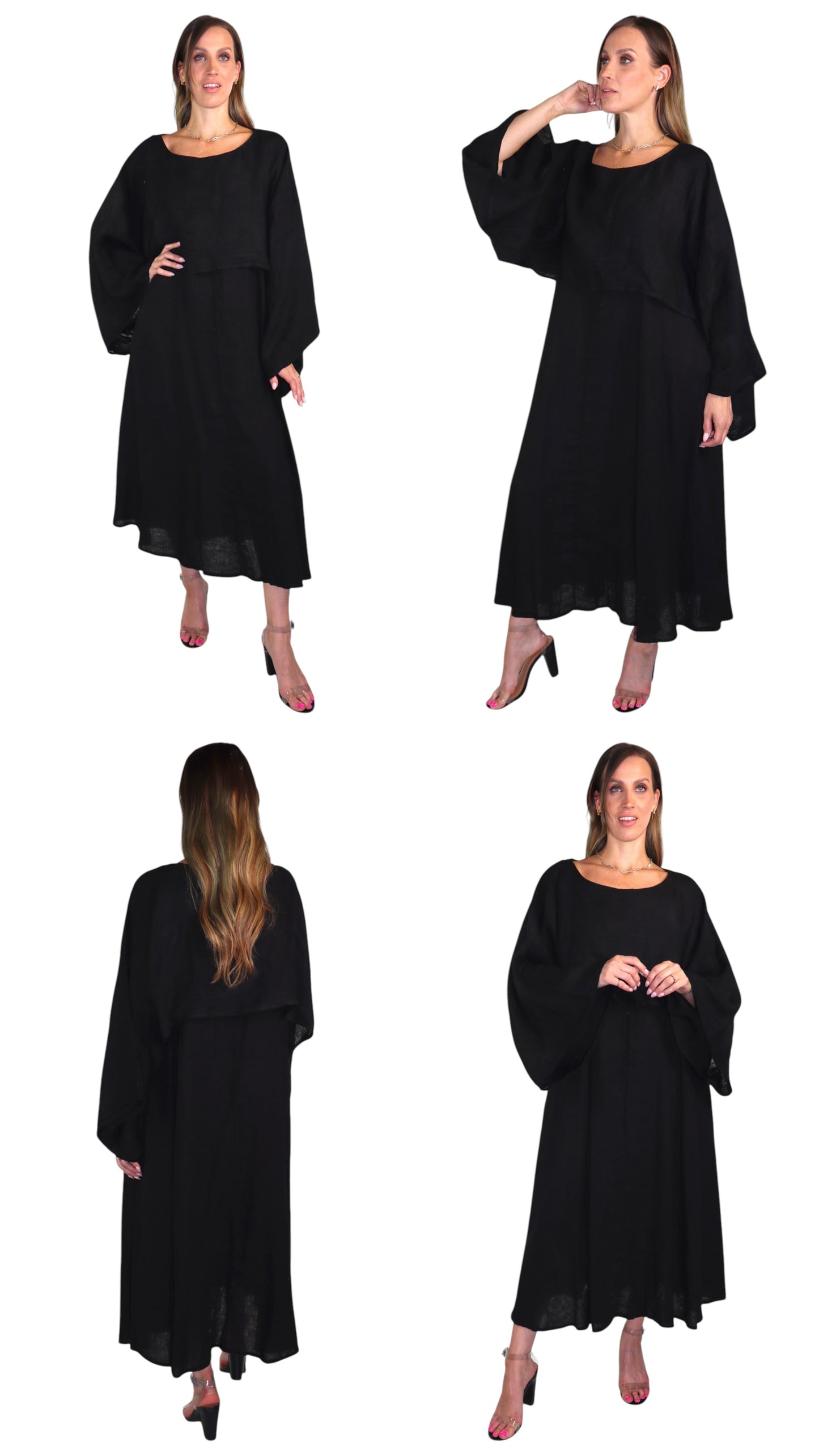 Womens 2 Piece Linen High Fashion Bell Sleeved Flounce Crop Top and Sleeveless Dress Set | One Size (Fits S-L)