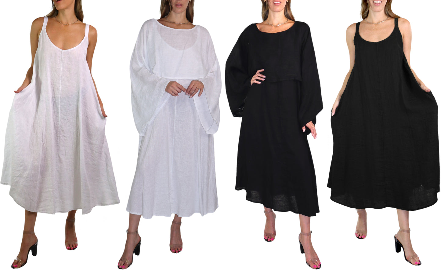 Womens 2 Piece Linen High Fashion Bell Sleeved Flounce Crop Top and Sleeveless Dress Set | One Size (Fits S-L)