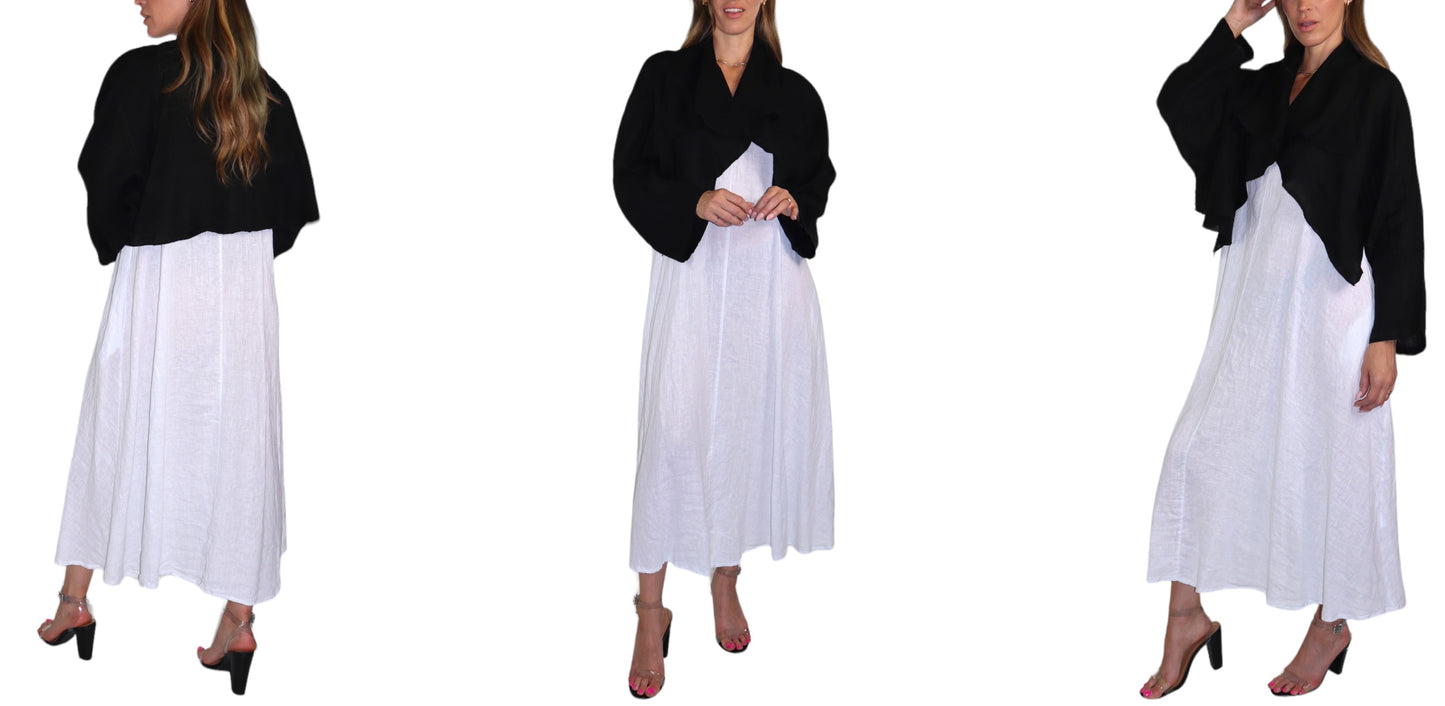 2 Piece Linen High Fashion Shrug and Sleeveless Dress Set | One Size (Fits S-L)