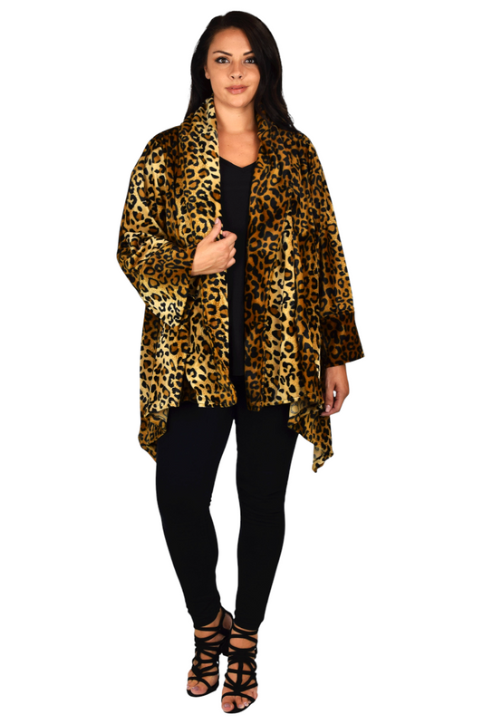 Dare2bStylish Women Plus Size Cover Up Duster Jacket, Animal Prints Velvet Jacket coat