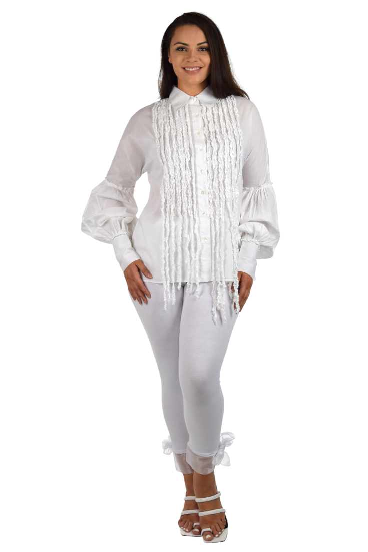 Organic Cotton Frill shirt, White Cotton Women Blouse, Plus size Blouse, Designer Cotton Blouse,  High end  White Cotton Blouse, Women Cotton blouse