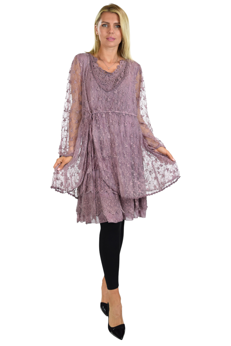 Vintage Look Lace Tunic, Women Plus Size Tunic, 2 layeres Loose Fitting Lace Embroidered Tunic Blouse Top