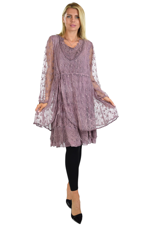 Vintage Look Lace Tunic, Women Plus Size Tunic, 2 layeres Loose Fitting Lace Embroidered Tunic Blouse Top