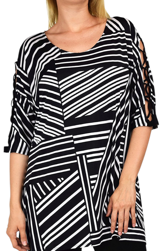 Abstract Print Tunic , Women Tunic, Tunic  Top w/ Cut Out Sleeves