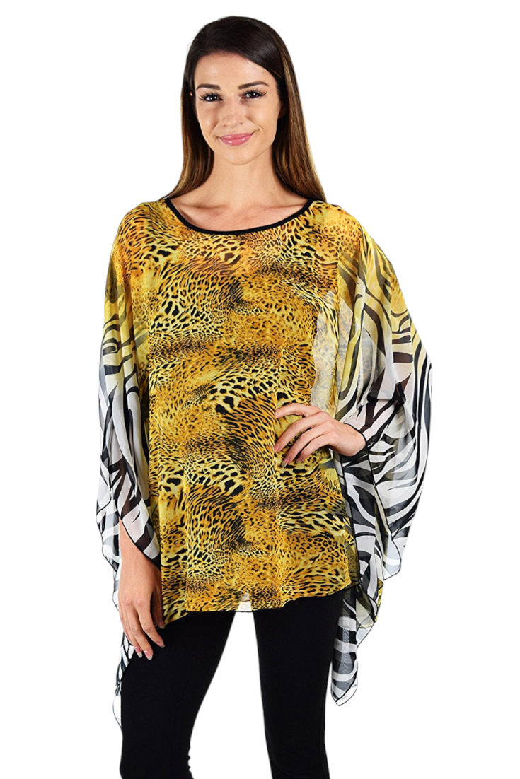 Digital print Poncho, Chiffon Caftan, Summer Chiffon Poncho,  Beach Cover Up,  Caftan Tunic, Prited animal print Caftan