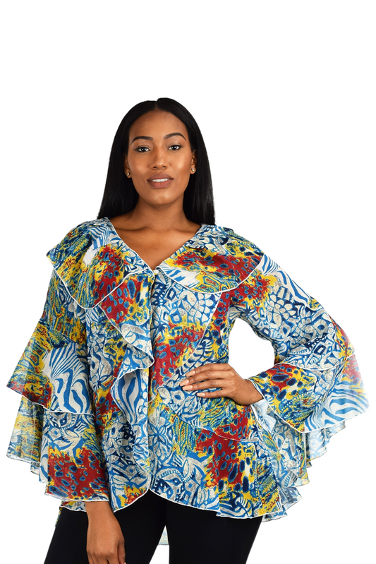 Plus Size Boho Flounce Blouse Swing Top Cover Up Dress Shirt