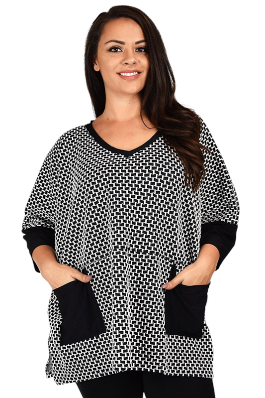 Loose Fitting Blouse, Oversized Blouse, Plus size tunic with V neck, Lagenlook Tunic, OSFA 1XL/2XL/3XL/4XL
