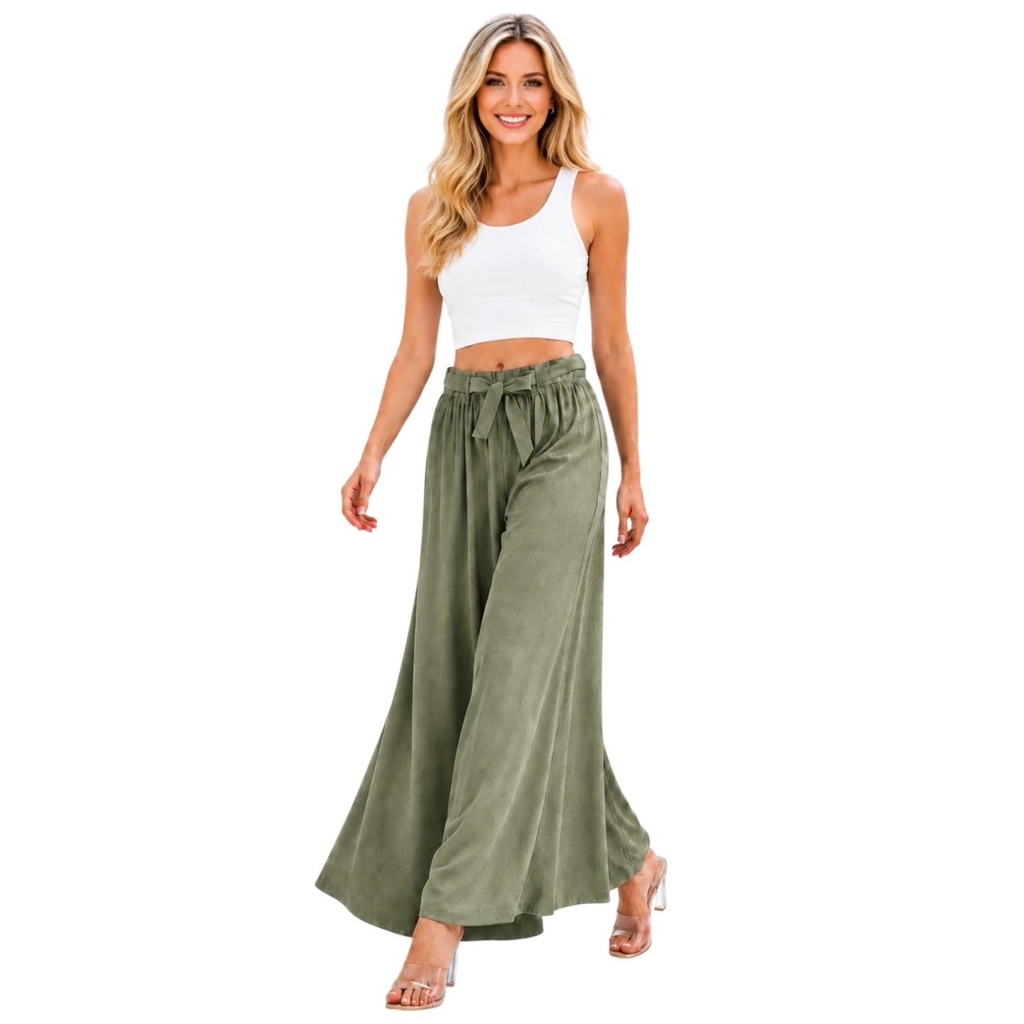 Elegant Extra-Wide Linen-Blend Palazzo Pants with side pockets, women wide leg pants
