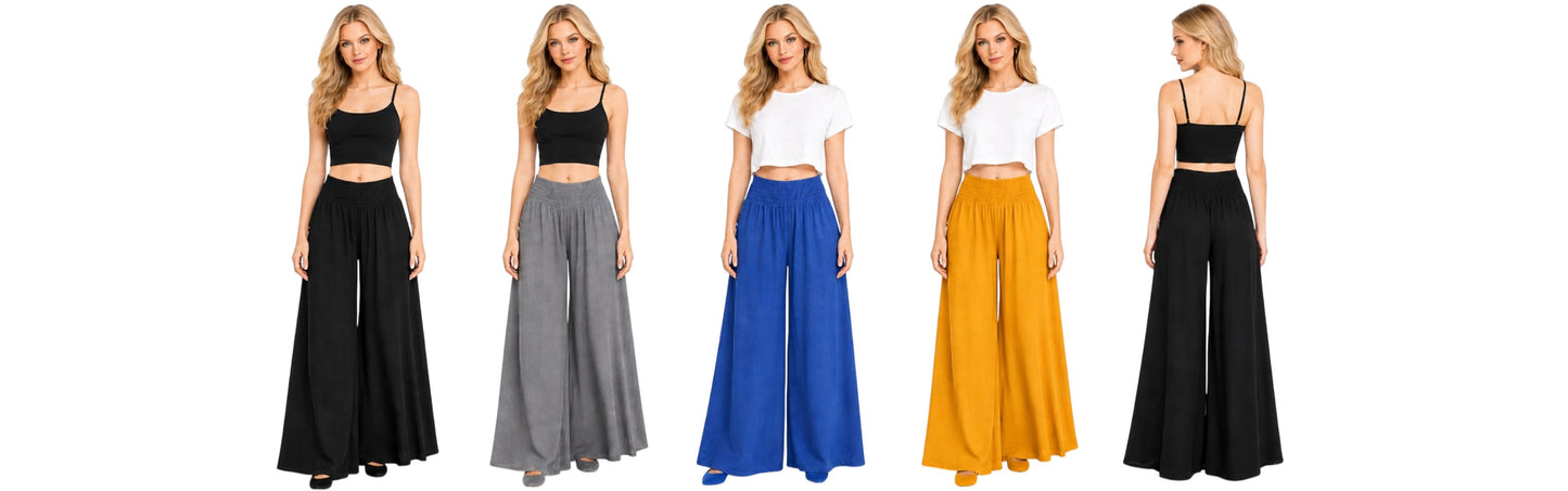 Women Linen blend Wide legged Palazzo Pants, Designer Comfy and Breathable Flounce Pants | One Size Fits All
