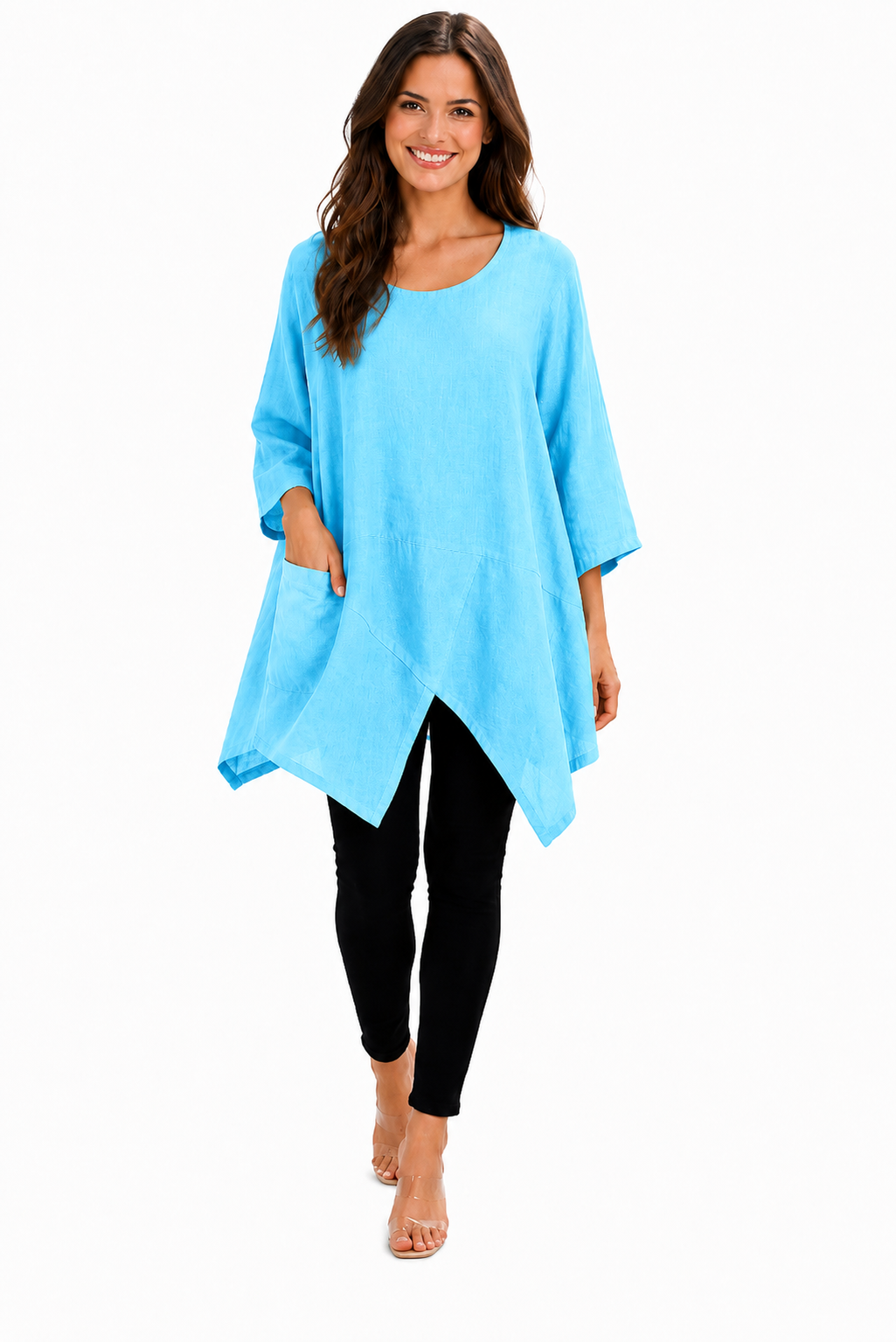 Linen Asymmetrical Tunic Blouse Top | One Size Fits All (Fits S-2X)