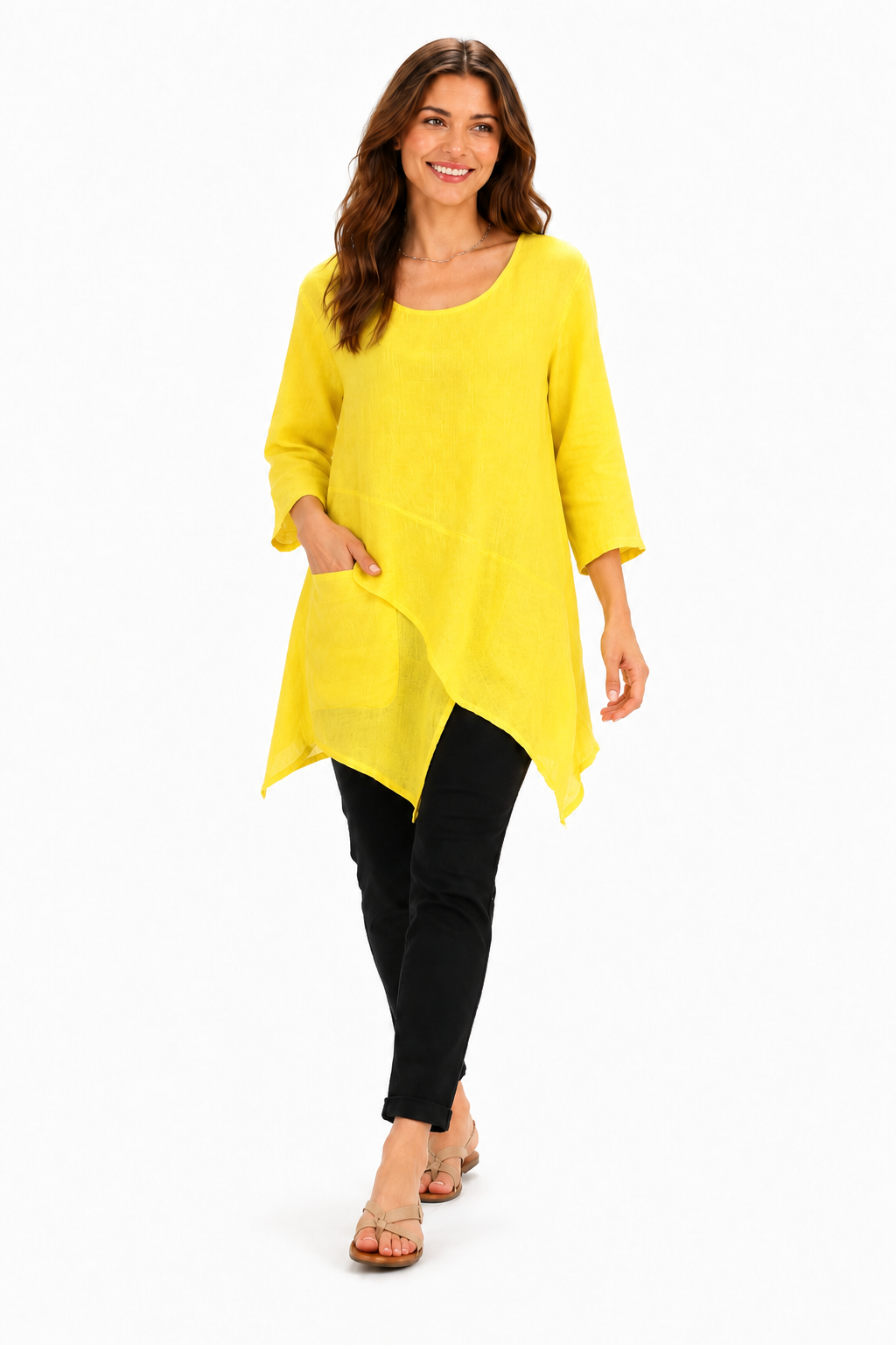 Linen Asymmetrical Tunic Blouse Top | One Size Fits All (Fits S-2X)