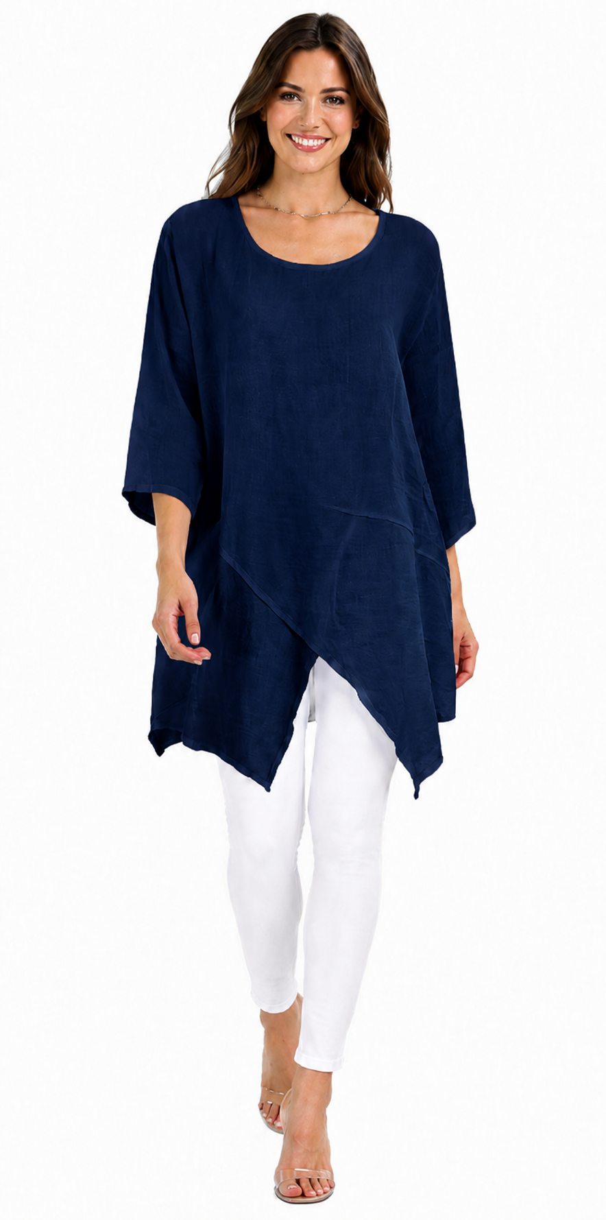 Linen Asymmetrical Tunic Blouse Top | One Size Fits All (Fits S-2X)