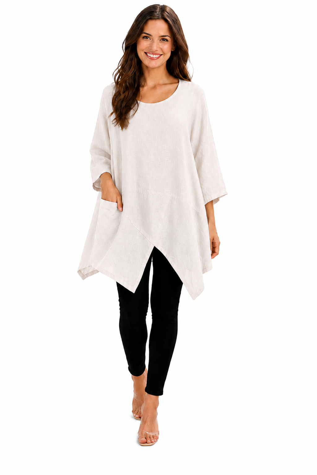 Linen Asymmetrical Tunic Blouse Top | One Size Fits All (Fits S-2X)
