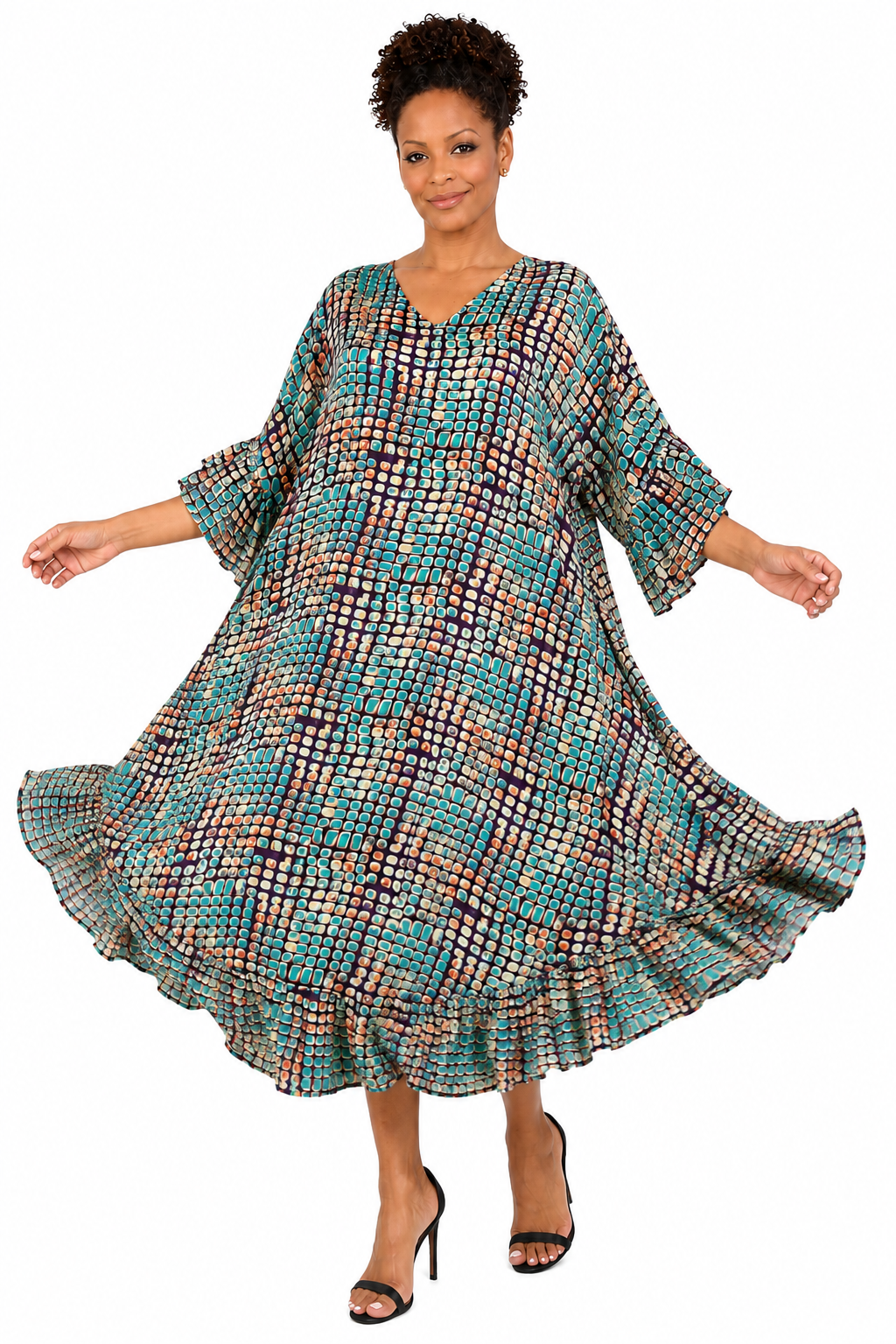 Soft Rayon Printed Long Kaftan Caftan Cover Up Kimono Plus Sizes