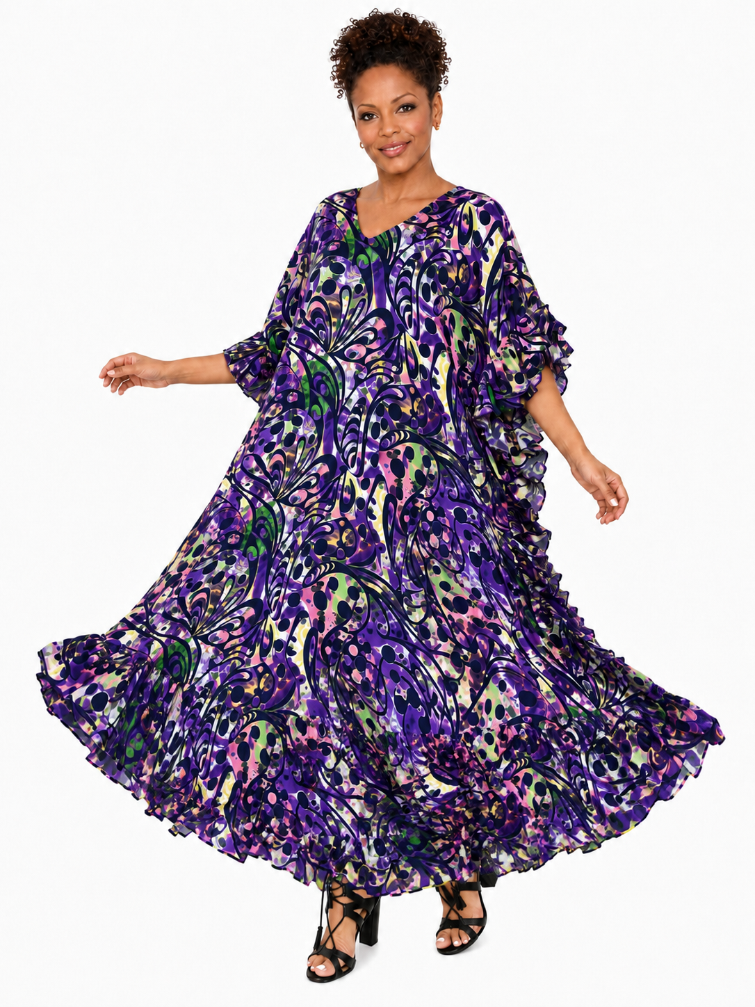 Soft Rayon Printed Long Kaftan Caftan Cover Up Kimono Plus Sizes