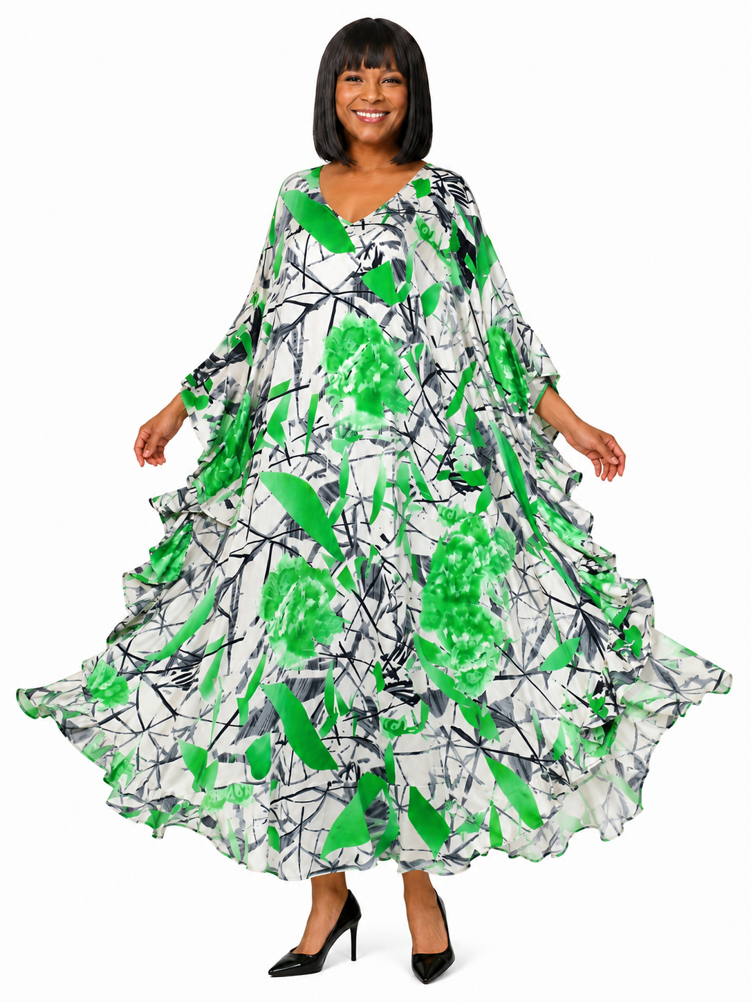 Soft Rayon Printed Long Kaftan Caftan Cover Up Kimono Plus Sizes