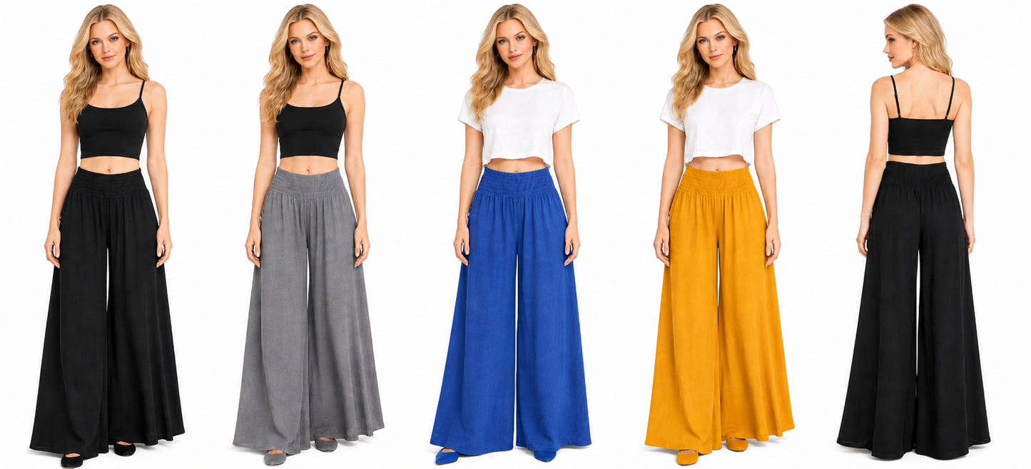 Women Linen blend Wide legged Palazzo Pants, Designer Comfy and Breathable Flounce Pants | One Size Fits All