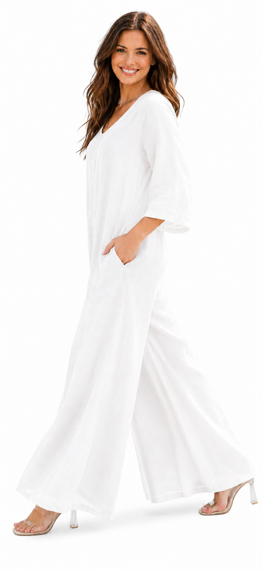 Women's Boho Linen Romper Overall Jumpsuit + Pants Set | One Size Fits All (S-XL)