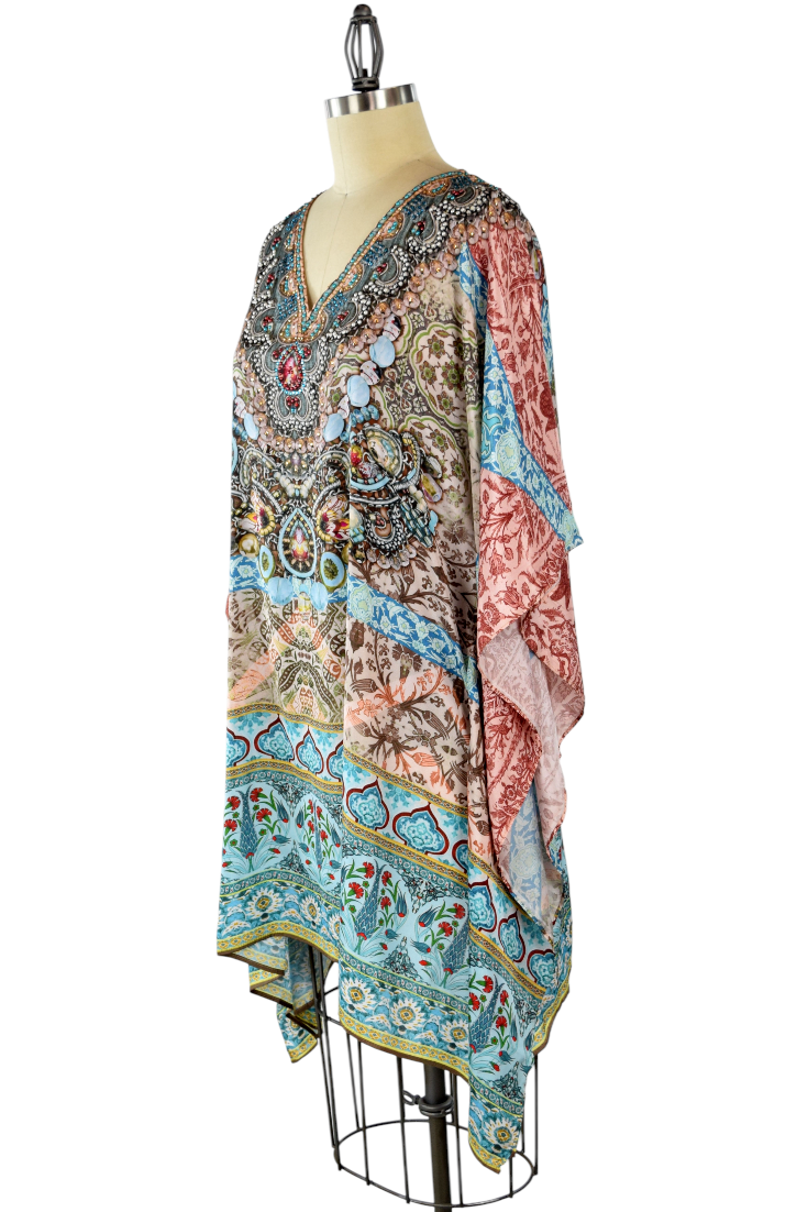Embellished Kaftan,  Artsy Caftan, Gorgeous and Sensational Beaded Kaftan,  Poly Silk Caftan,Plus Size Caftan Fits 1XL/2XL /3XL