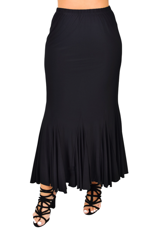 Flamenco Skirt, Godet Skirt, Black Skirt, Flared Bottom Skirt, Long Skirt, Dance Skirt, Slenderizing Plus size Skirt, S,M,L,XL 1XL,2XL,3XL