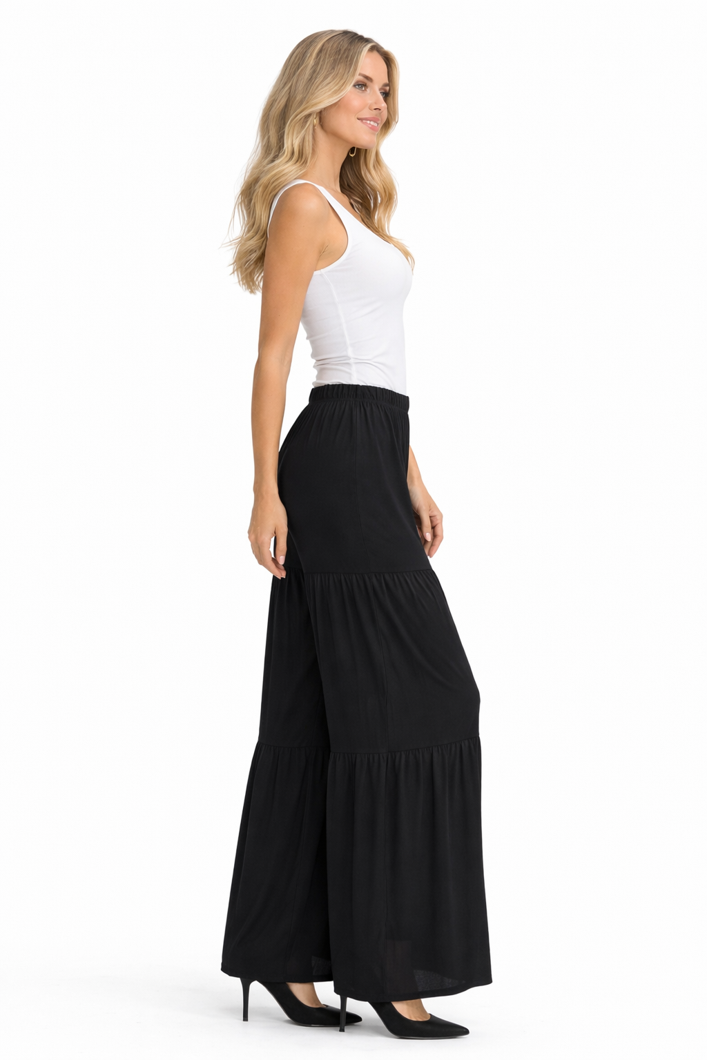 Designer Boho Pants, Tiered pants, USA made Designer Pants, Palazzo Pants, Black Pants