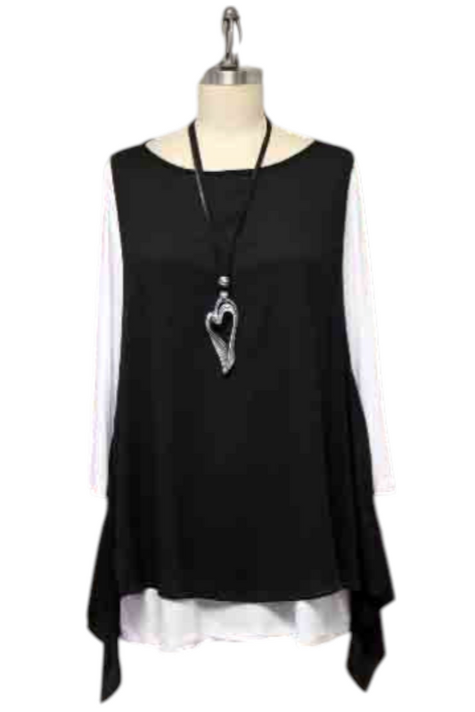 New 2 Tone Artsy Tunic, Black and White Tunic, Plus Size Tunic, M to 3XL