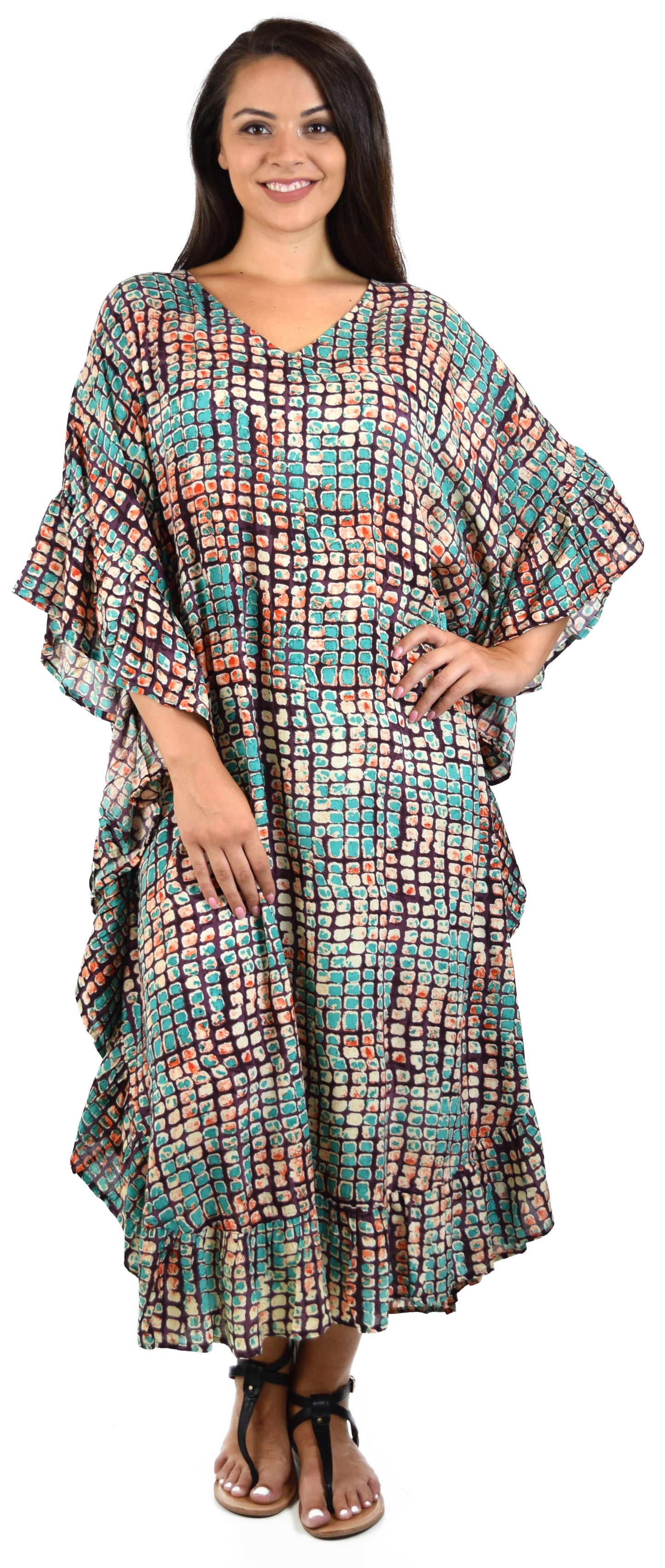 Soft Rayon Printed Long Kaftan Caftan Cover Up Kimono Plus Sizes