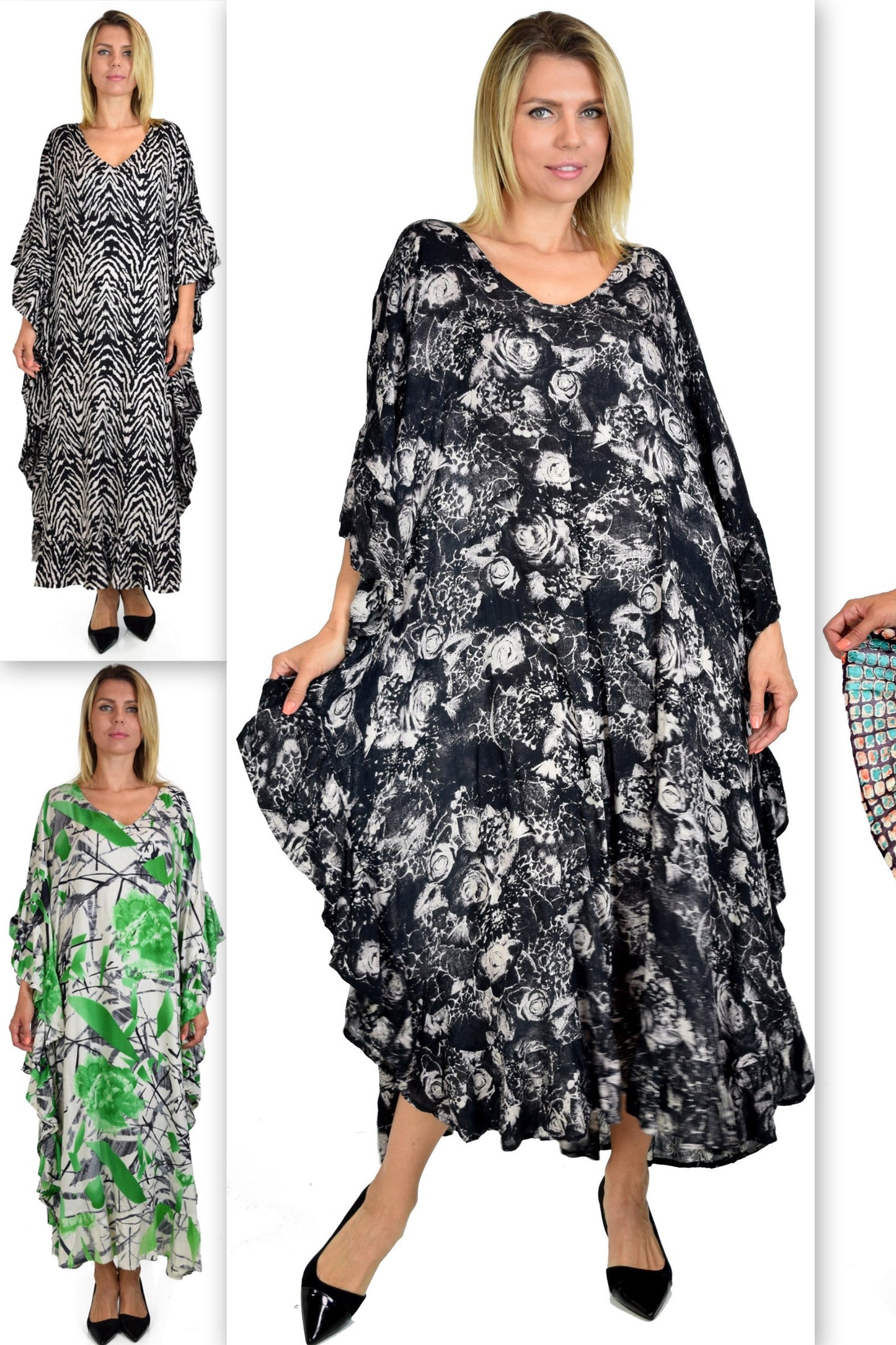 Soft Rayon Printed Long Kaftan Caftan Cover Up Kimono Plus Sizes