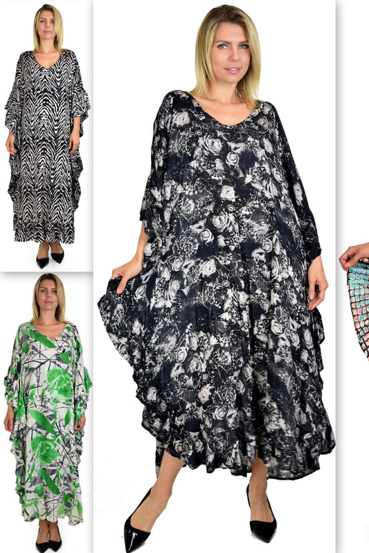 Soft Rayon Printed Long Kaftan Caftan Cover Up Kimono Plus Sizes