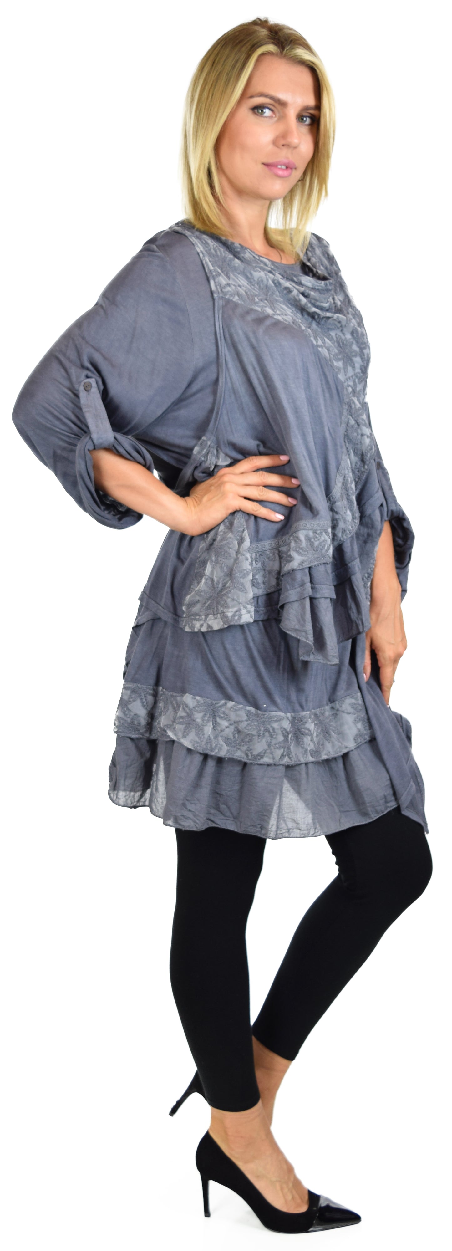New Vintage Look Lace Tunic, Women Plus Size Tunic, 2 layeres Loose Fitting Lace Embroidered Tunic Blouse Top