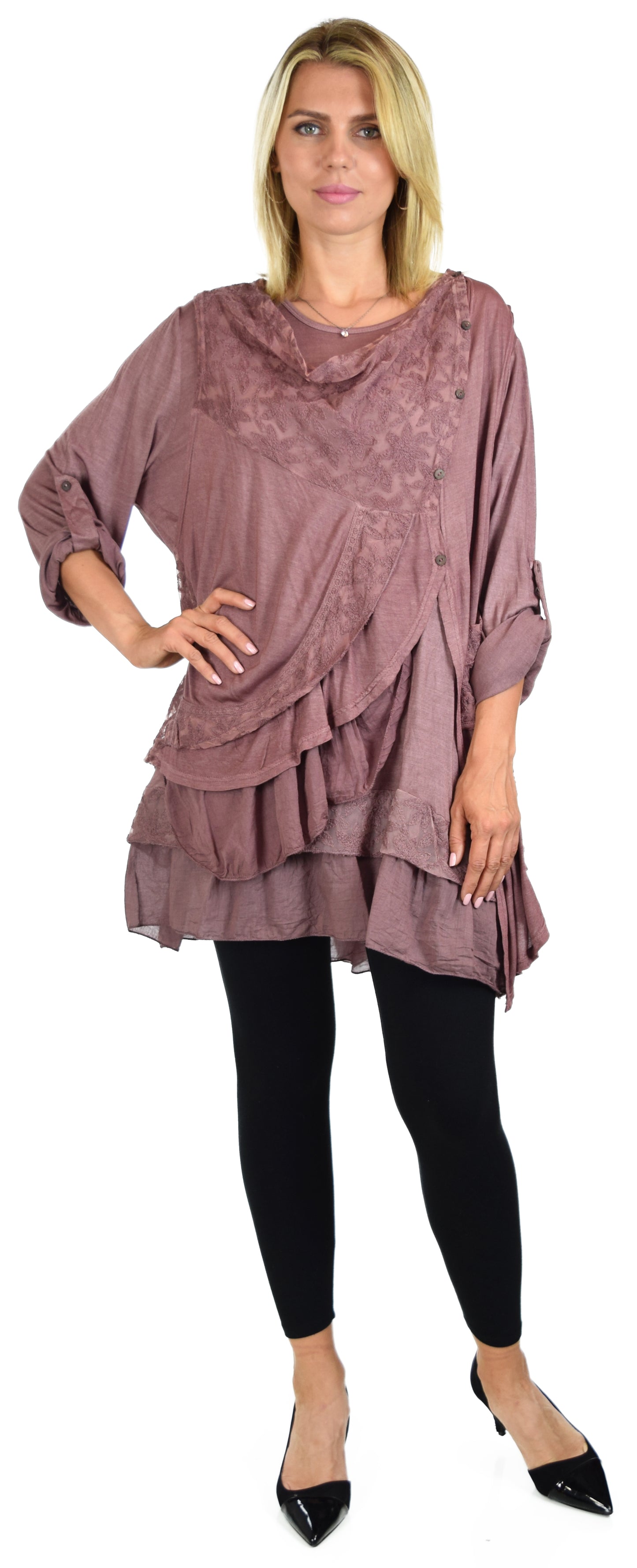New Vintage Look Lace Tunic, Women Plus Size Tunic, 2 layeres Loose Fitting Lace Embroidered Tunic Blouse Top