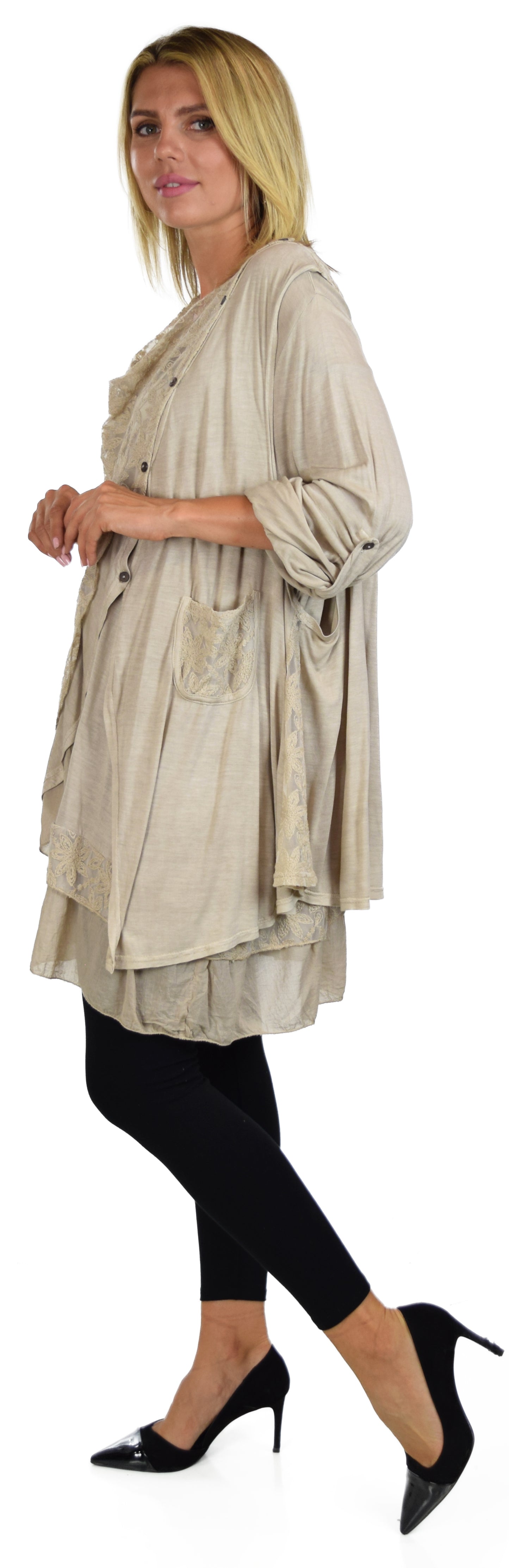 New Vintage Look Lace Tunic, Women Plus Size Tunic, 2 layeres Loose Fitting Lace Embroidered Tunic Blouse Top