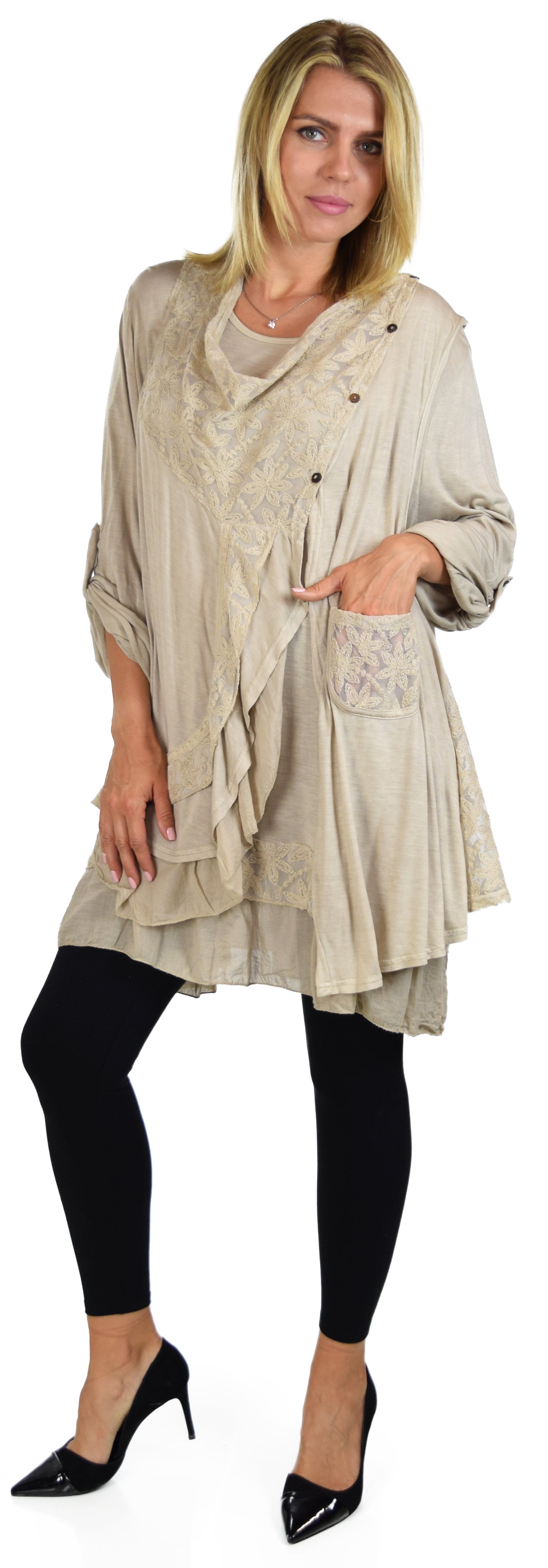 New Vintage Look Lace Tunic, Women Plus Size Tunic, 2 layeres Loose Fitting Lace Embroidered Tunic Blouse Top