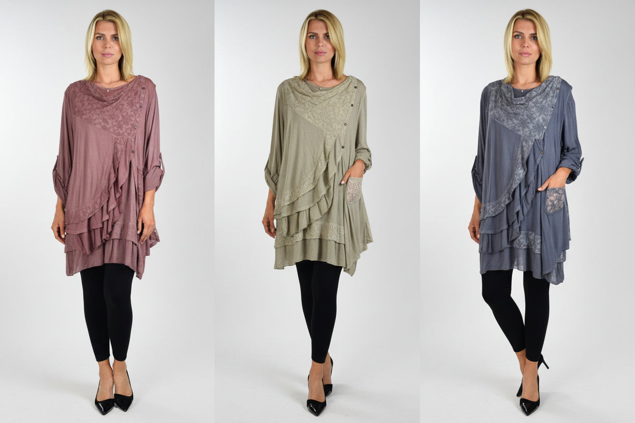 New Vintage Look Lace Tunic, Women Plus Size Tunic, 2 layeres Loose Fitting Lace Embroidered Tunic Blouse Top