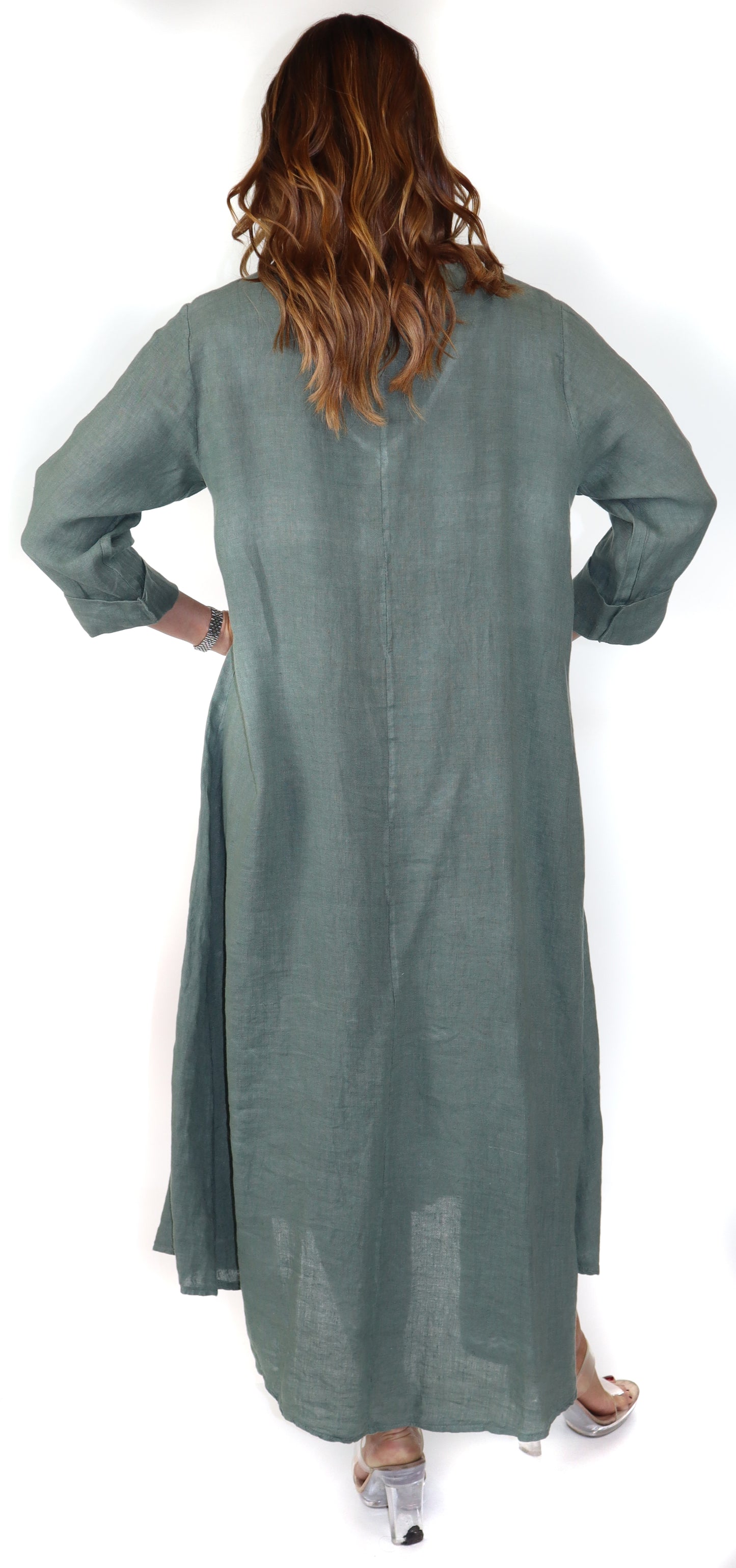 Women's Denim Linen Swing Maxi Dress, Loose Fitting, Made in Italy | Regular and Plus Sizes