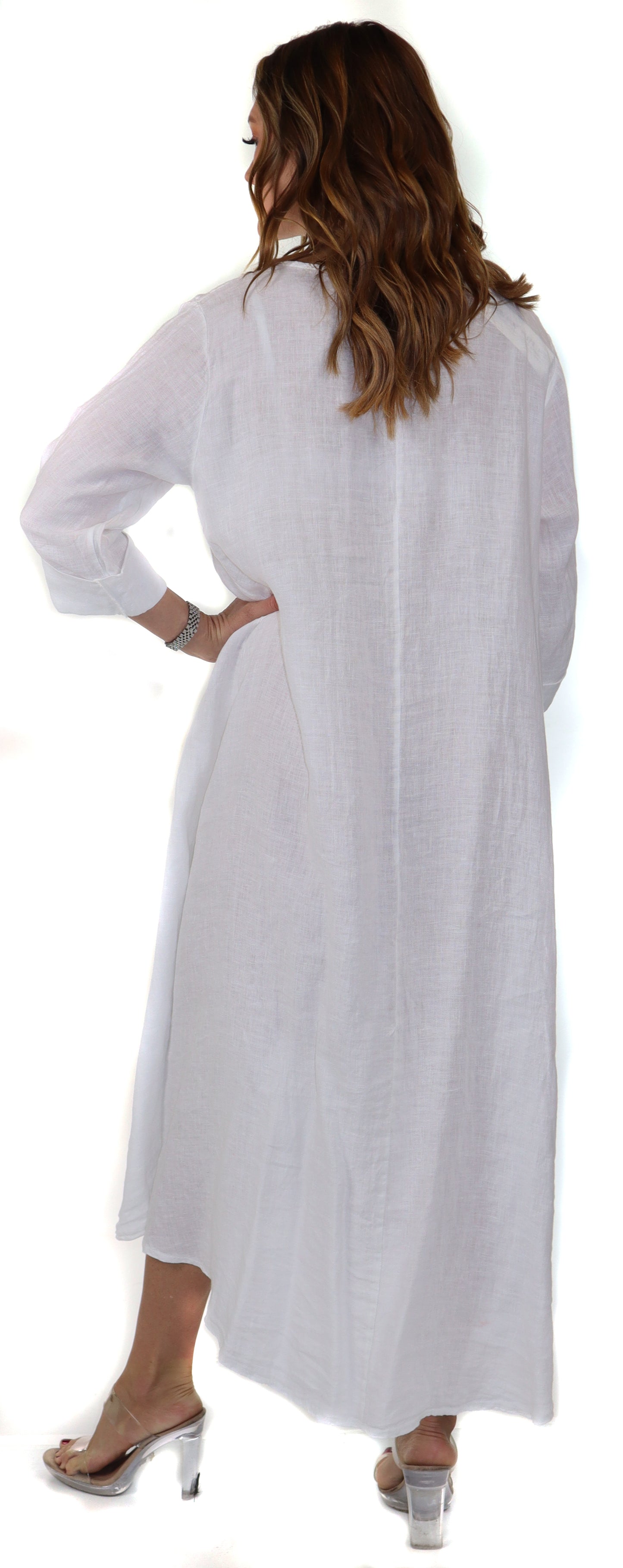 Women's Denim Linen Swing Maxi Dress, Loose Fitting, Made in Italy | Regular and Plus Sizes