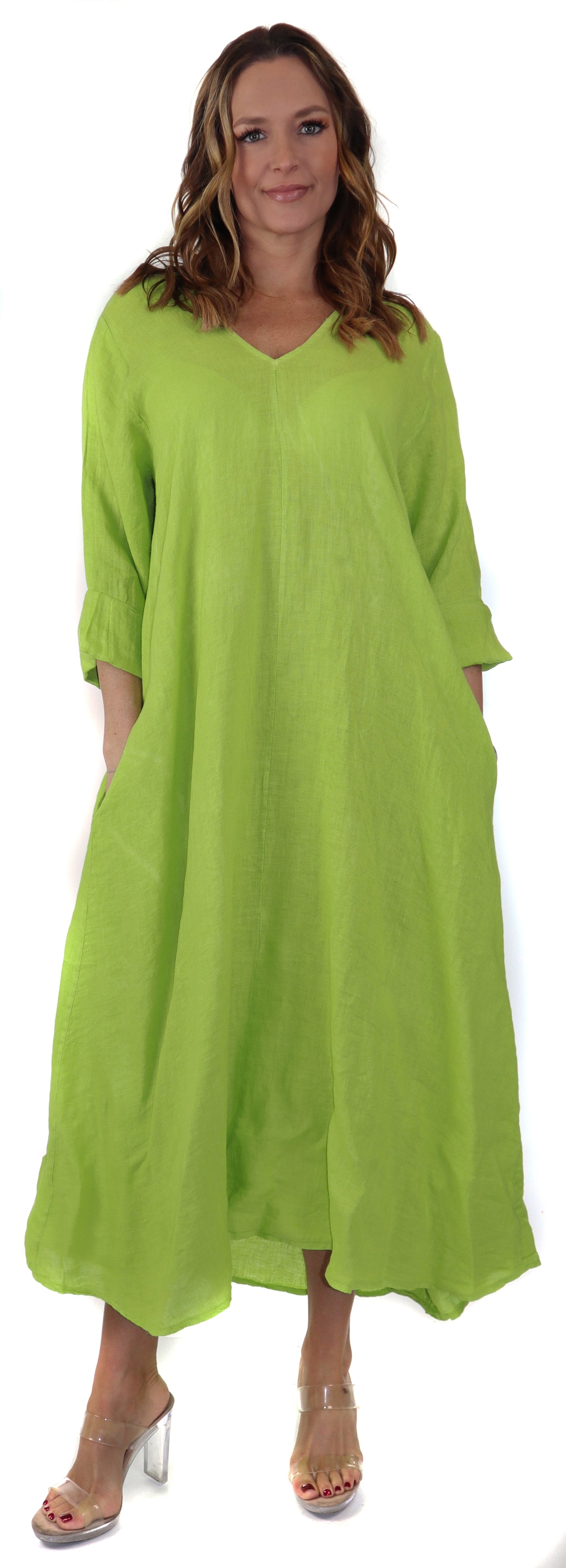 Women's Denim Linen Swing Maxi Dress, Loose Fitting, Made in Italy | Regular and Plus Sizes