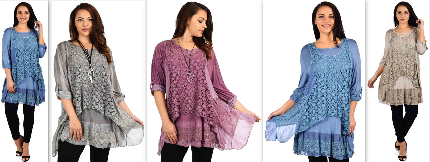 Dare2bStylish Lace Top, Women Lace tunic, Plus Size Lace Tunic, Plys size lace Blouse 2pc tunic set, Top + Vest Set