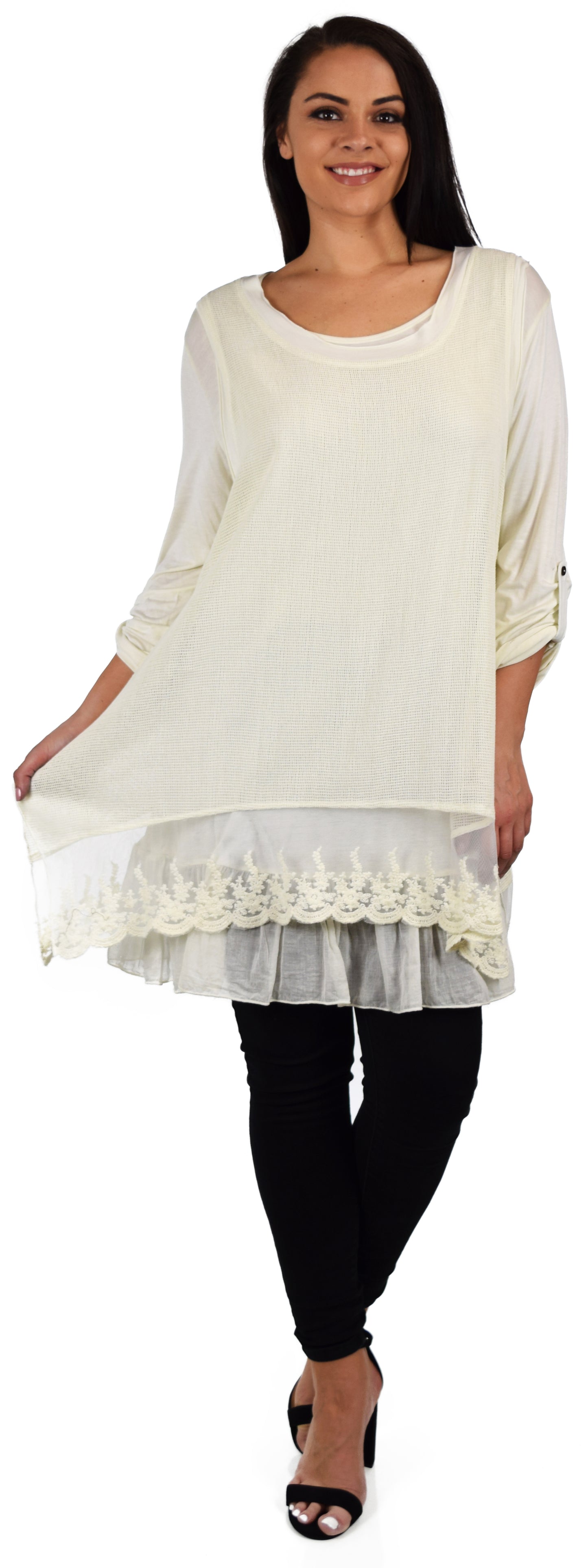 Lace Women Plus Size Tunic, Asymmetrical Lace Tunic, 2 Pc women blouse, Vintage look tunic, Loose fitting Tunic,